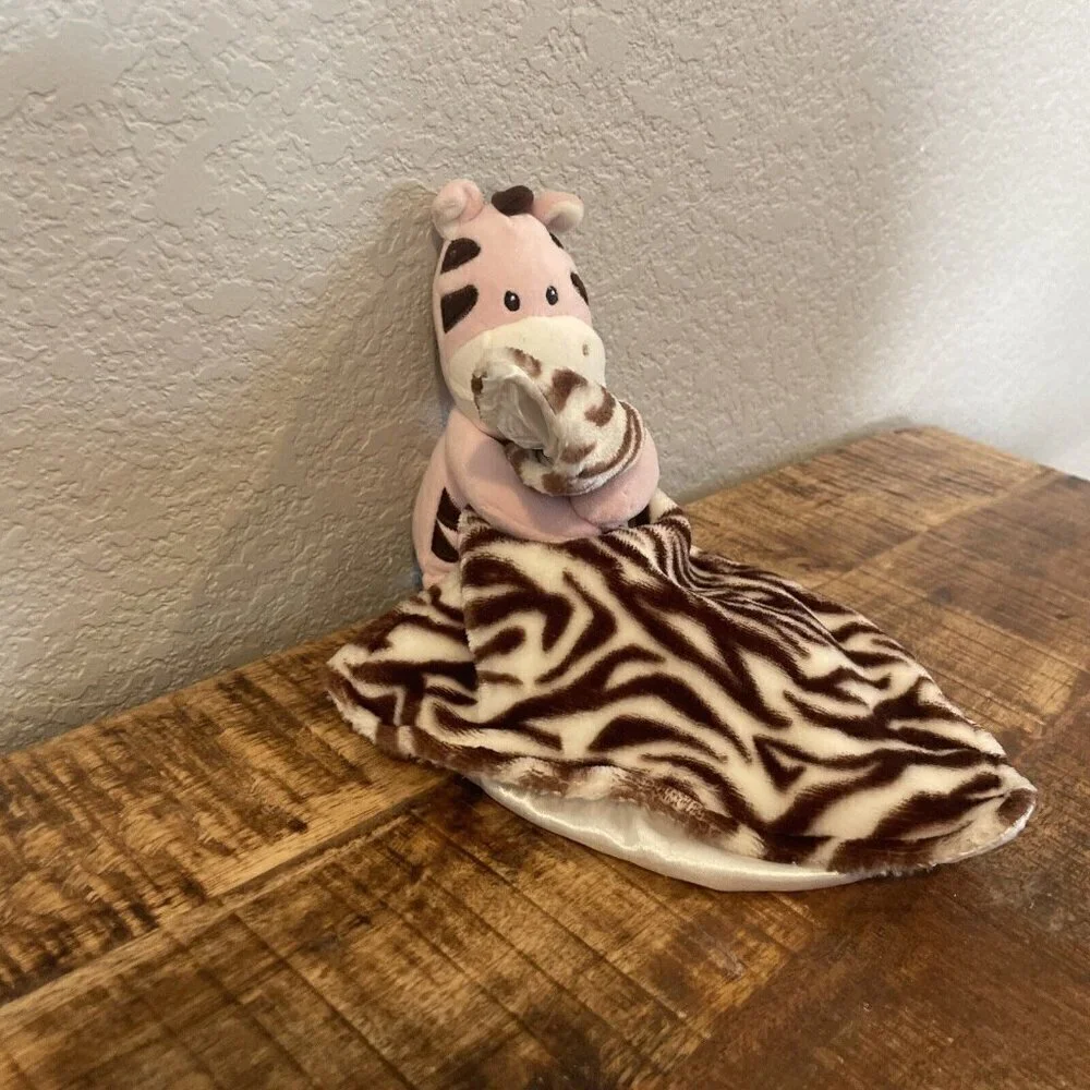 Baby Starters Pink Zebra Security Blanket Rattle Brown Stripes Satin Lovey